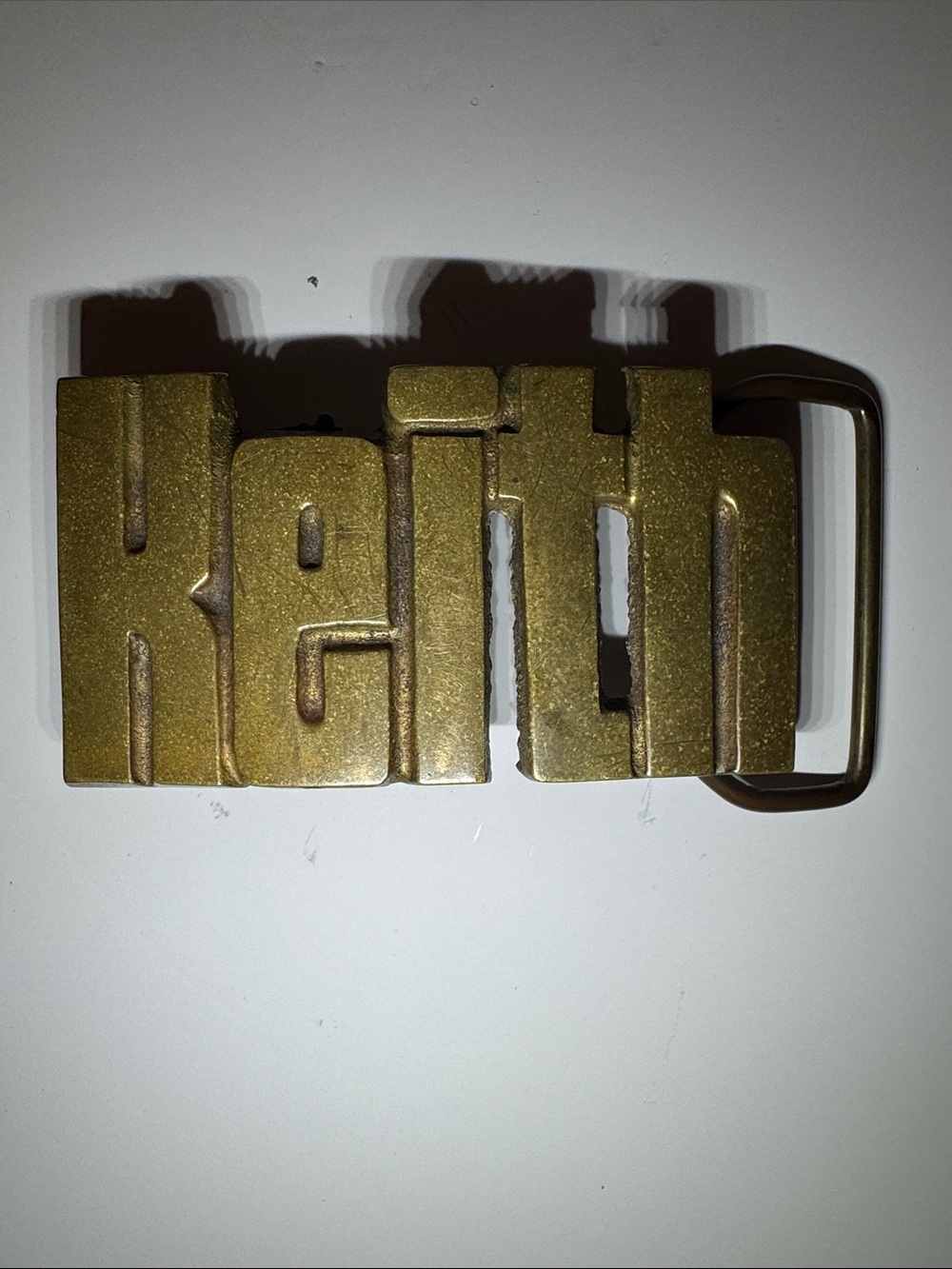Brass 'Keith' Lettering Belt Buckle -EUC